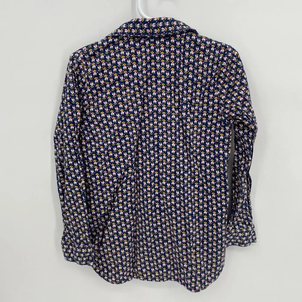 Carters Girls Heart Print Button Front Long Sleeve Shirt Blue Size 6-6X